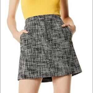 Karen Millen Zip Front Tweed Skirt Pockets Size 6